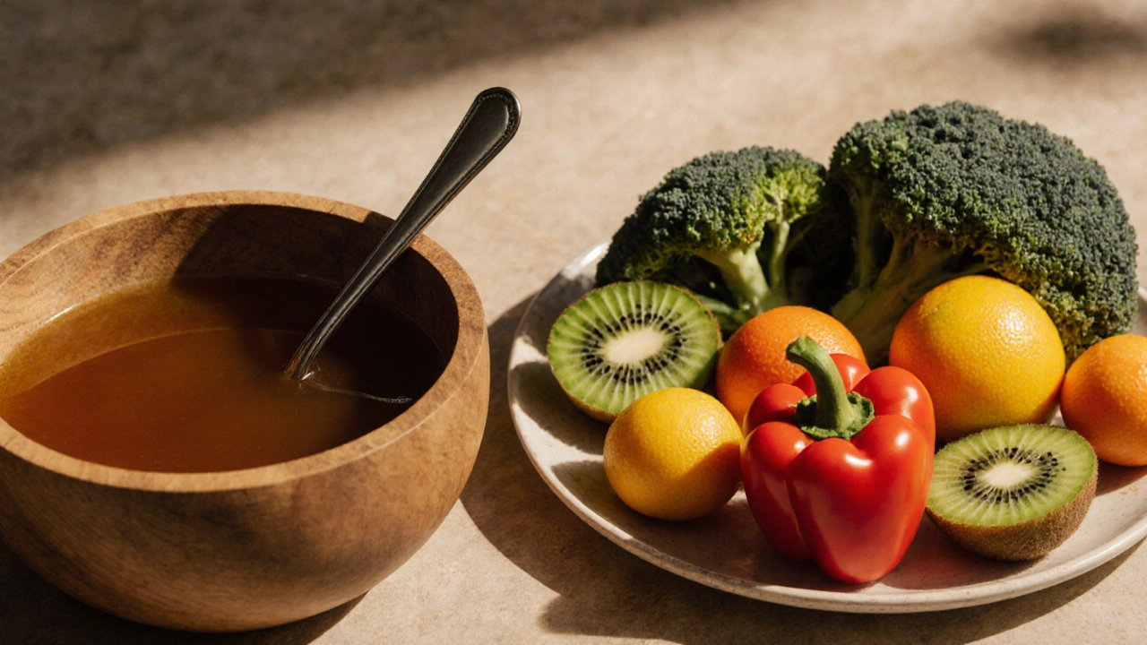 Domácí vývar s ovocem a zeleninou bohatými na vitamín C.