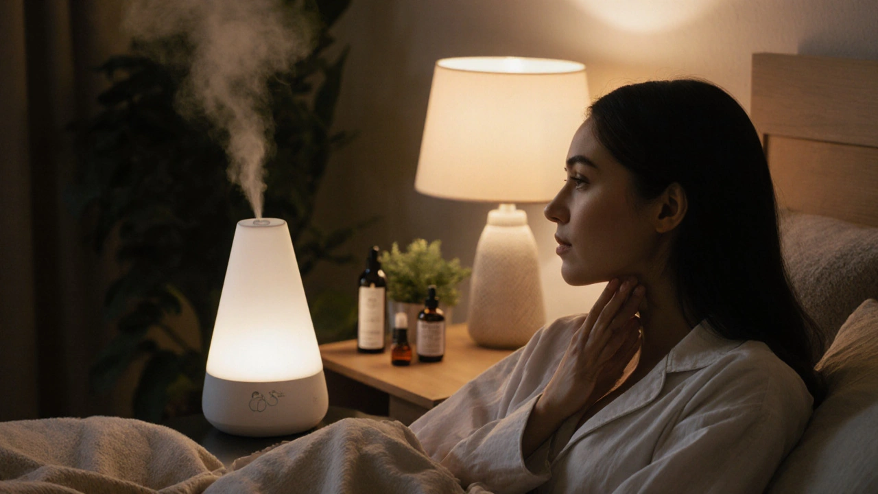 Příjemná noc s vlhčičem vzduchu a aplikací oleje na krk.