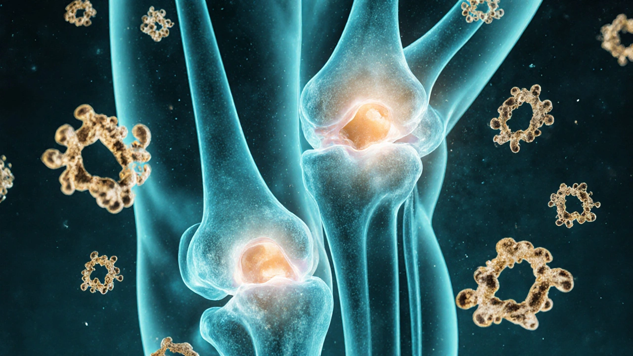 Transparentní klouby s regenerující chrupavkou a molekulami kolagenu, vitamínu C a omega-3.