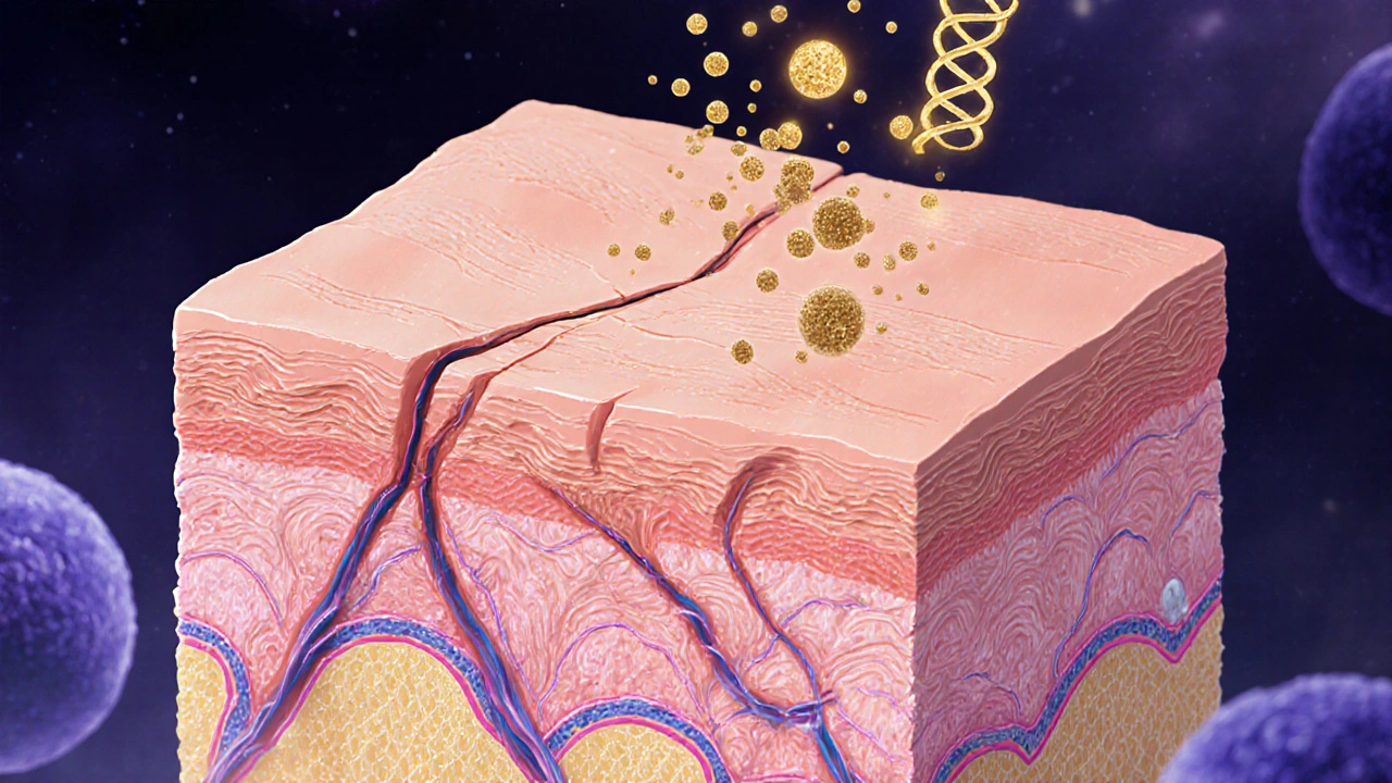 Vnitřní proces kůže pod vlivem retinolu s růstem kolagenu.