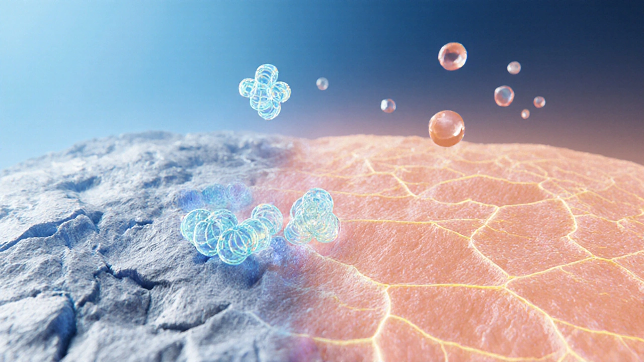 Zvětšený pohled na kůži: mořský kolagen stimuluje tvorbu kolagenových vláken a vitamín C.