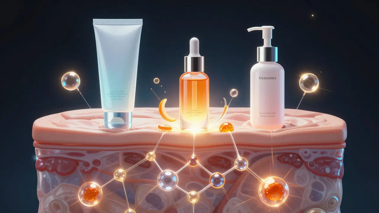 Transparentní vrstvy péče o pleť s účinnými látkami pronikajícími do kůže.