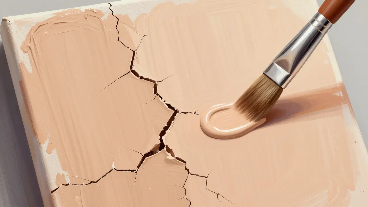 Ilustrace hladkého povrchu s make-upem naproti drsnému povrchu bez primeru, jako malířská kanvas.