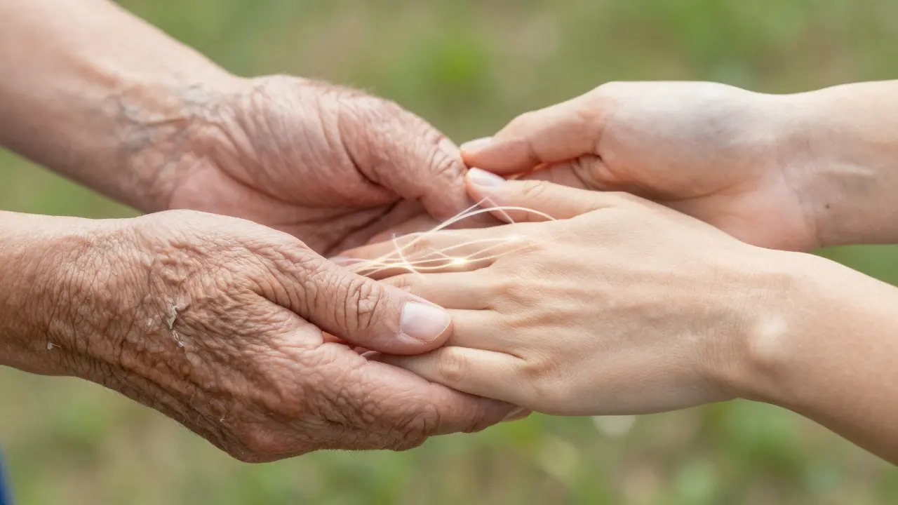 Přechod starých rukou do mladších s viditelným zlepšením pružnosti kůže.