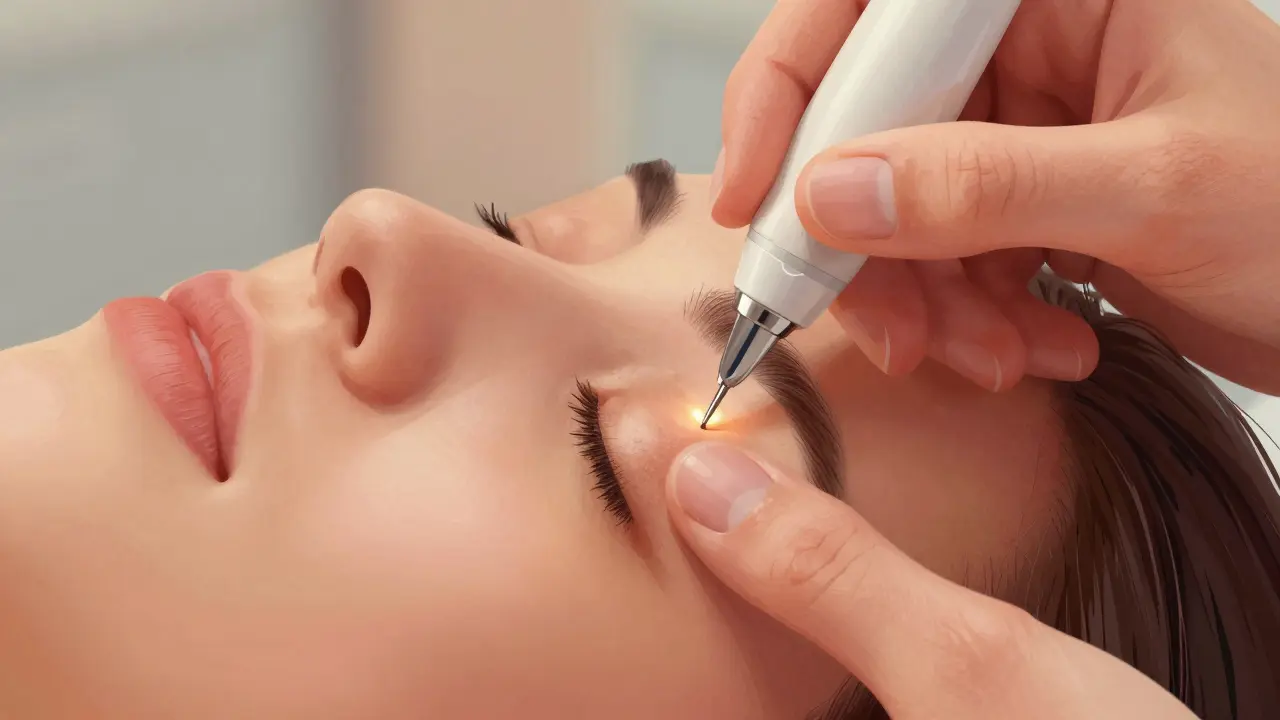 Elektrodepilace obličeje s jemnou jehlou a elektrickým proudem