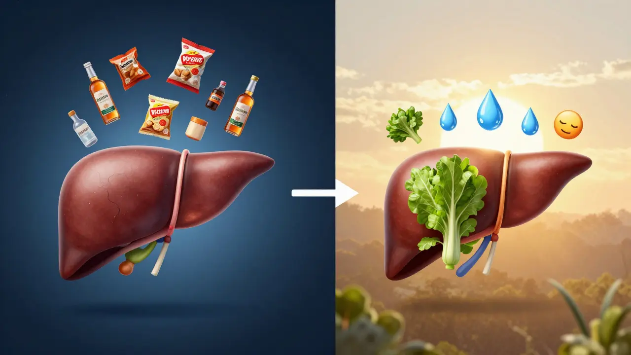 Porovnání zatíženého a zdravého jatera v rámci detoxikačního procesu.