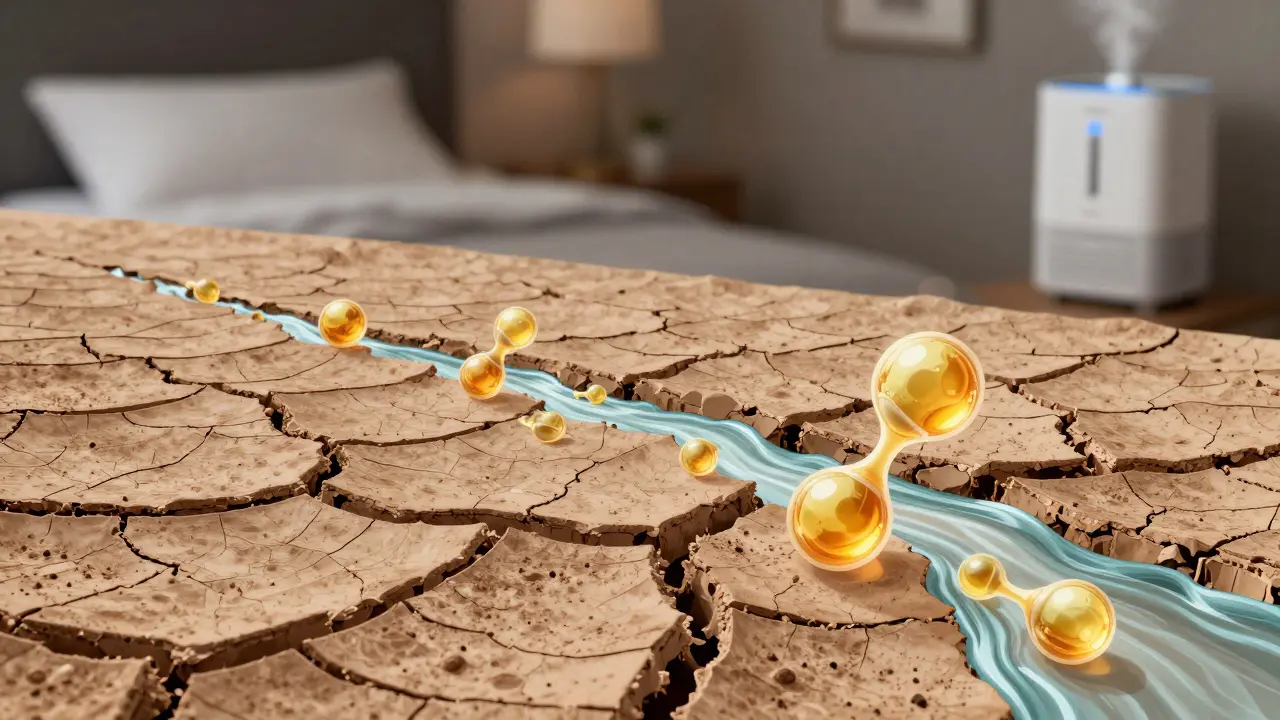 Práskliny na kůži obličeje jsou léčeny molekulami ceramidů a hyaluronové kyseliny, jako by se kůže obnovovala.