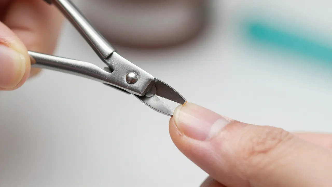 Detailní záběr na precizní stříhání kůžičky nůžkami v US stylu