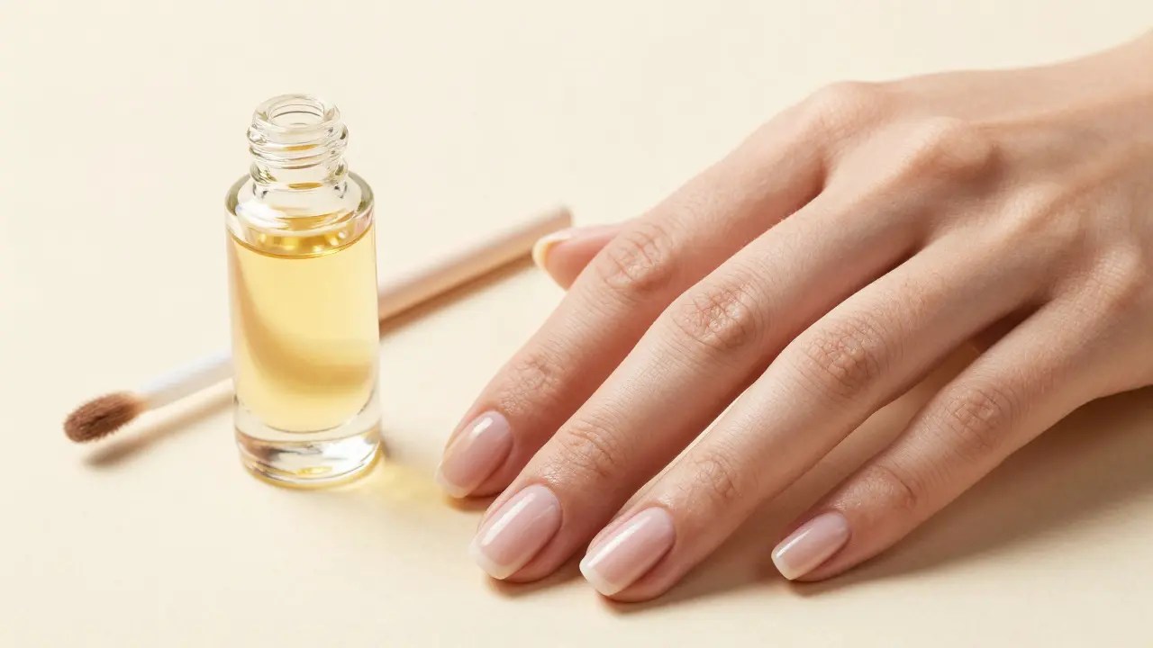 Dokonale vyčištěná manikúra s detailem olejovéhoz u kůžiček