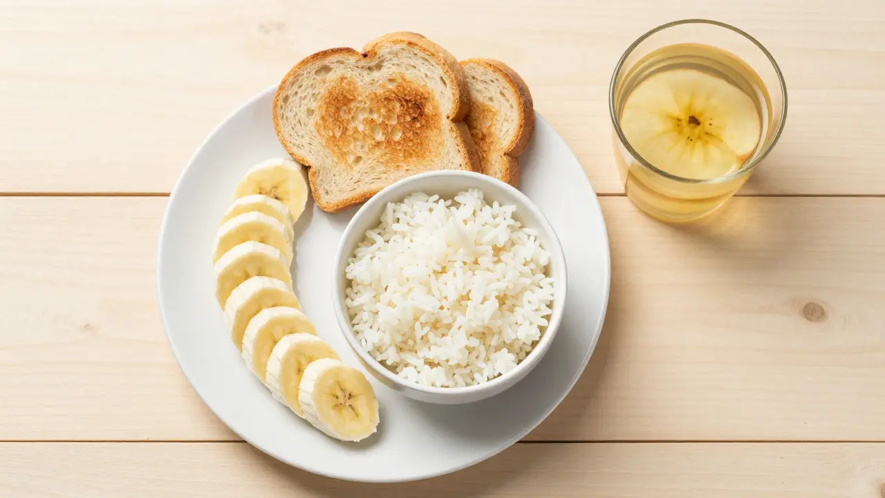 Zdravá dieta BRAT s banány, rýží a toastem pro regeneraci střev.