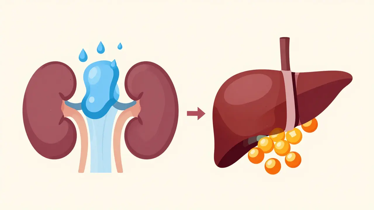 Ilustrace hromadění tukem rozpustných vitamínů v játrech a tkáních