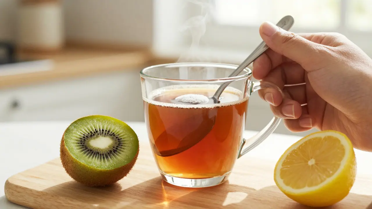 Ranní káva s přidaným kolagenem a ovocem bohatým na vitamín C