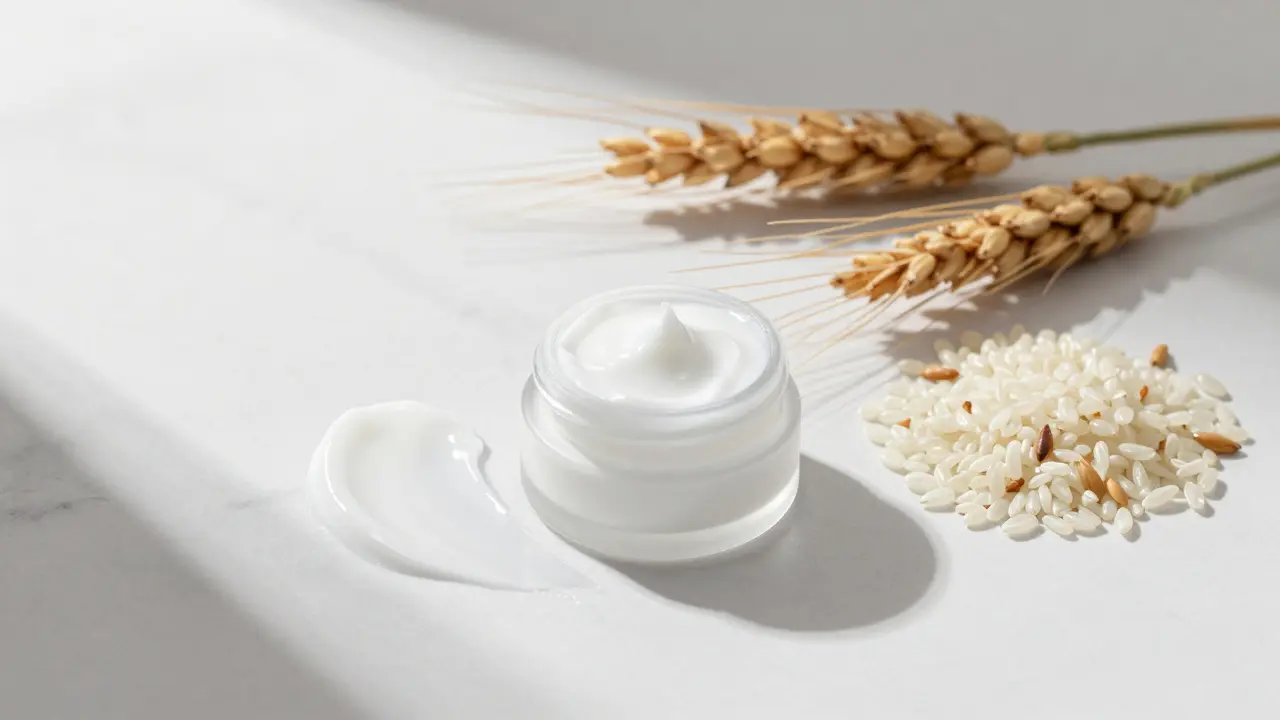 Krém s ceramidy vedle přírodních ingrediencí jako pšenice a rýže