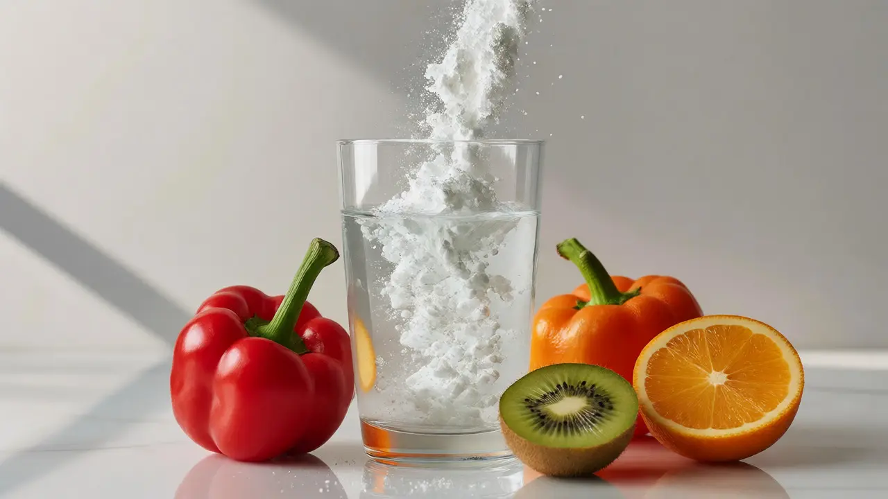 Hydrolyzovaný kolagen se rozpouští ve vodě s čerstvým ovocem