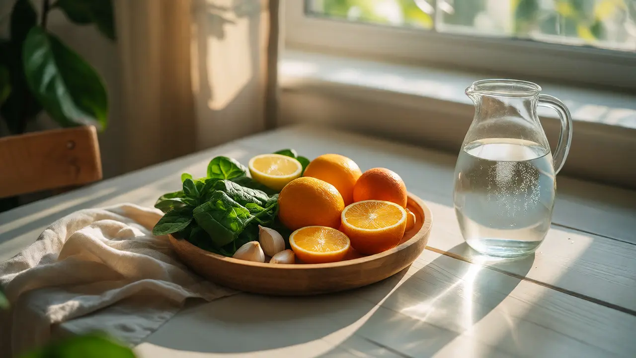 Zdravá snídaně s citrusy a zeleninou pro detoxikaci