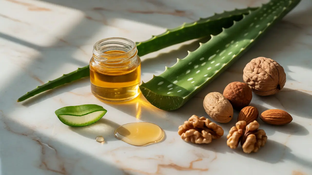 Ingredience pro regeneraci vlasů: oleje, ořechy a aloe