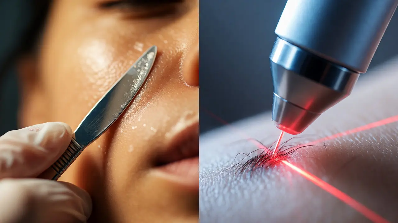 Porovnání dermaplaningu skalpelem a laserové epilace chloupků